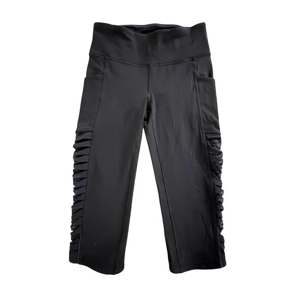 Lululemon Sharp Turns Crop 17" Luxtreme Blue Tied Grey Ruched Running Leggings 4 - Picture 12 of 13